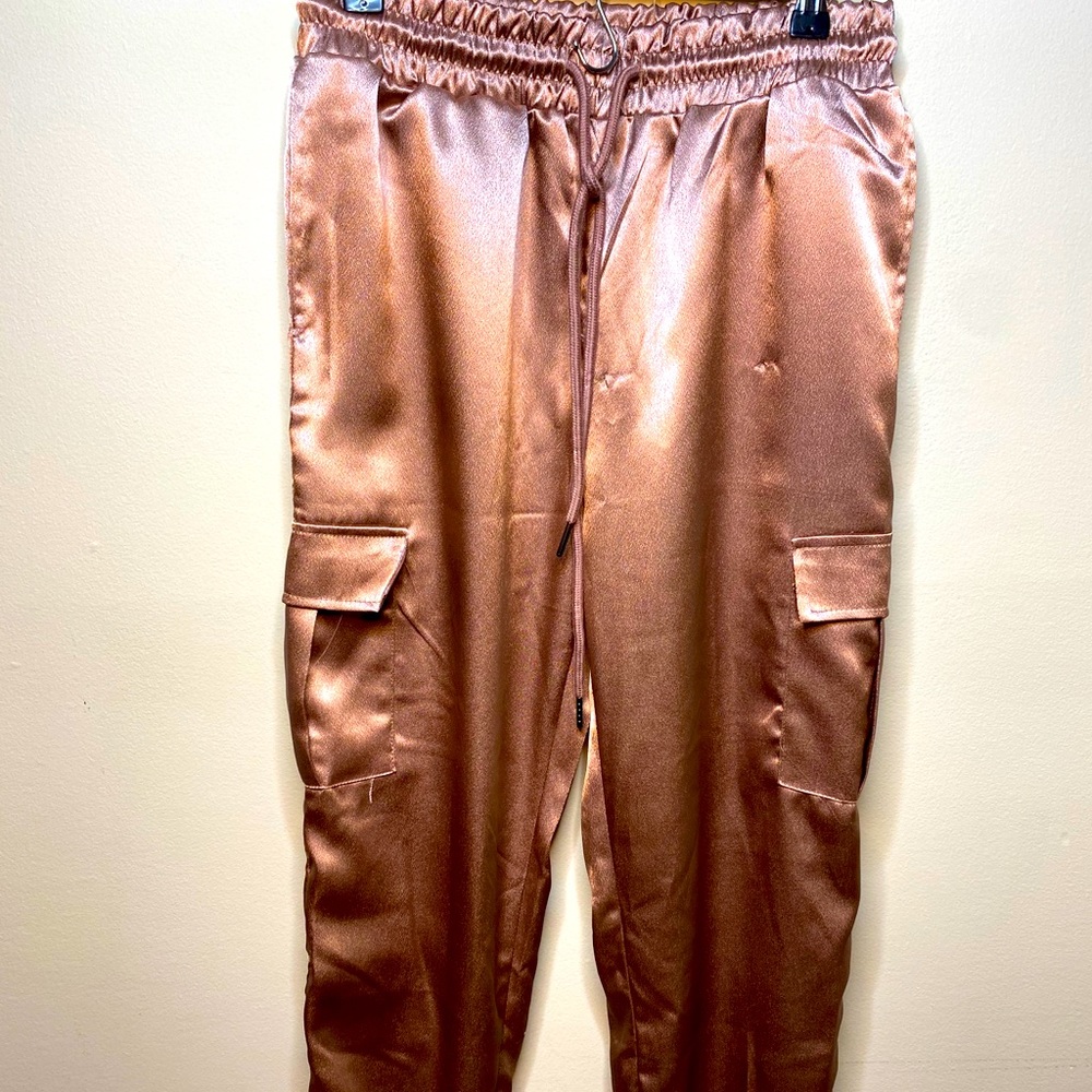 Nasty Gal Rose Gold Satin Joggers